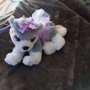 Pooch and Co Handbag Gray & Purple Stuffie with Purple Bow, Tutu & Sequiens